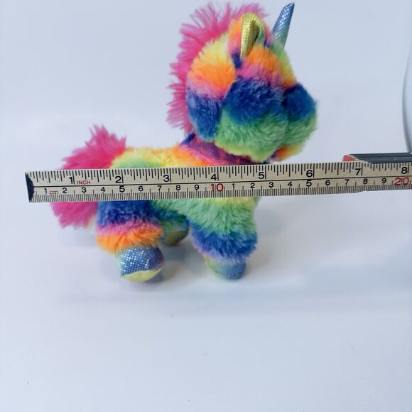 MTY International Rainbow Striped Unicorn Plush w/Pink sparkle Eyes Stuffed - Picture 11 of 14